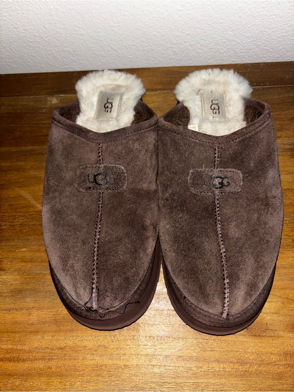 UGG Women's Brown Suede Shearling Clog Slippers 9 - Picture 2 of 6